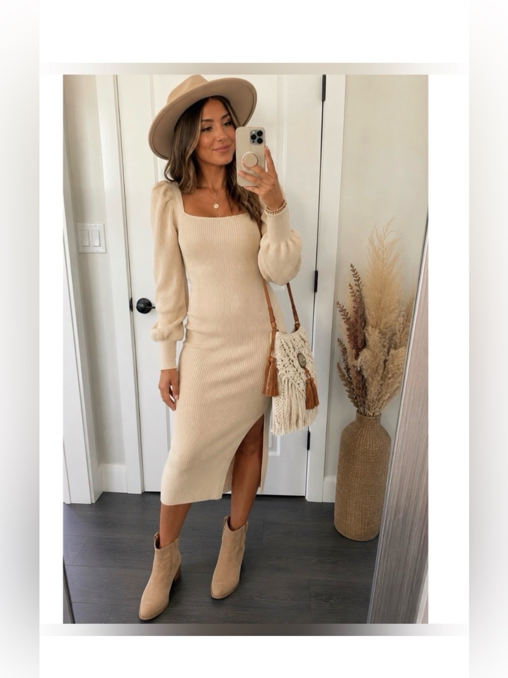 HOUSE OF HARLOW 1960 Beige Knit Midi Sweater Dress Size Large
